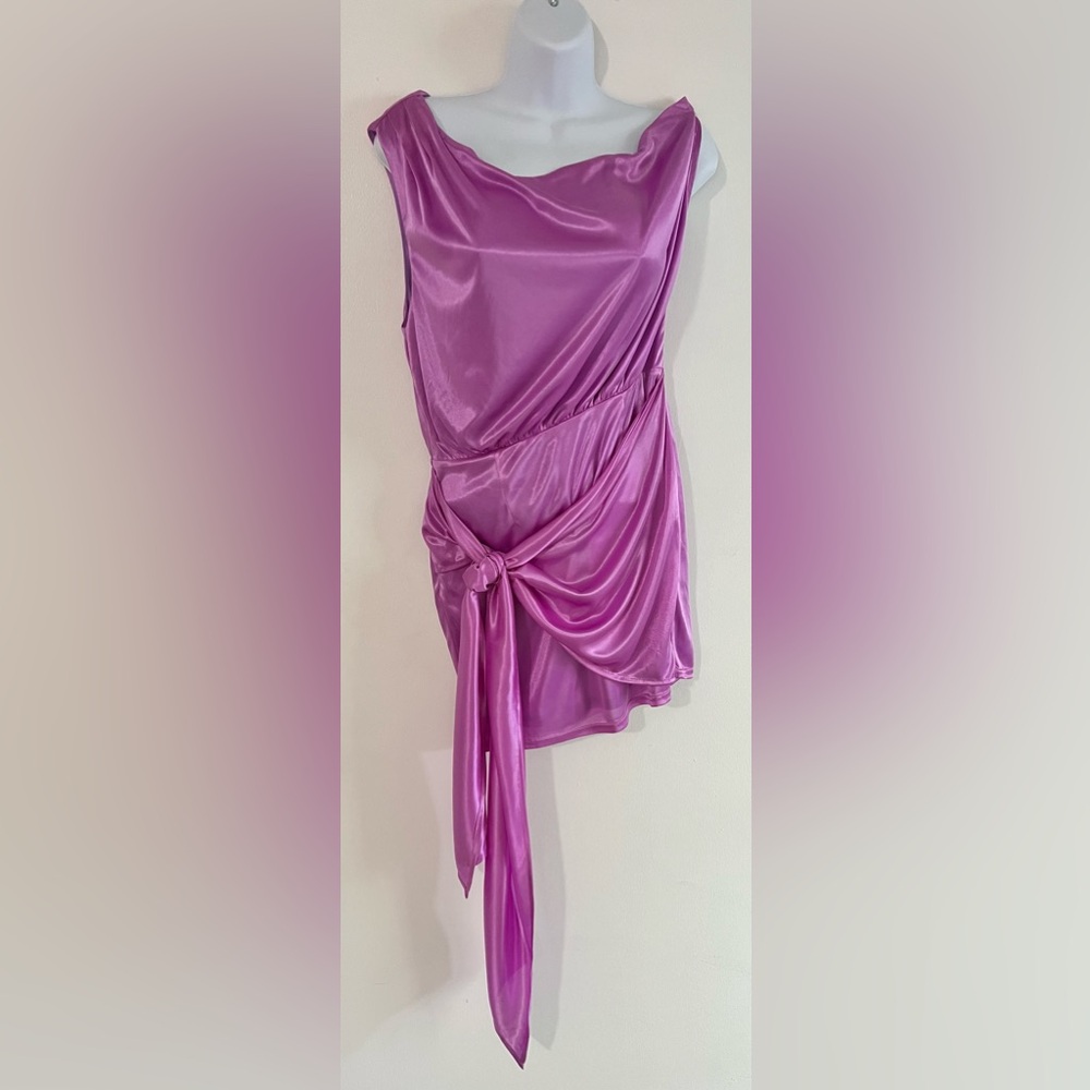 ACOA from VICI Off The Shoulder Drape Be Royal Satin Mini Dress S NEW!